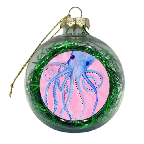 Blue Watercolour Octopus - xmas bauble by holly crerar