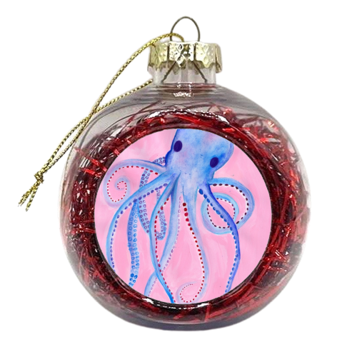 Blue Watercolour Octopus - xmas bauble by holly crerar
