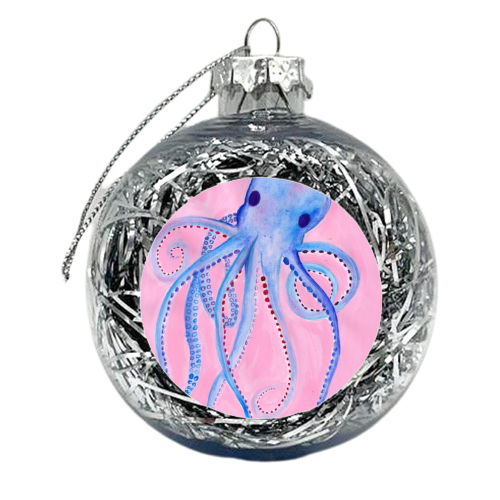 Blue Watercolour Octopus - xmas bauble by holly crerar