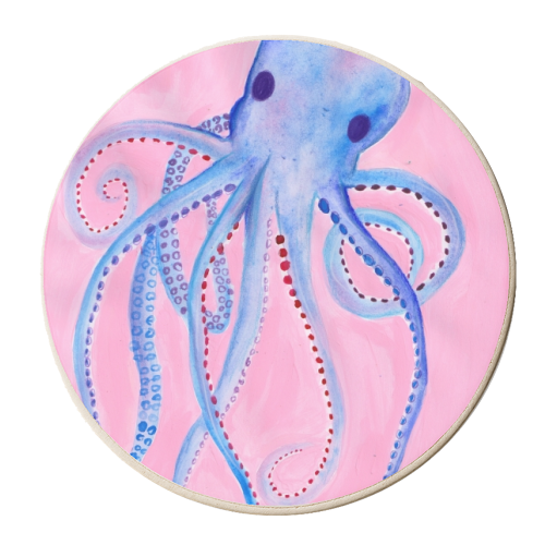 Blue Watercolour Octopus - personalised beer coaster by holly crerar