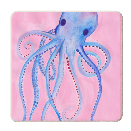 Blue Watercolour Octopus - personalised beer coaster by holly crerar