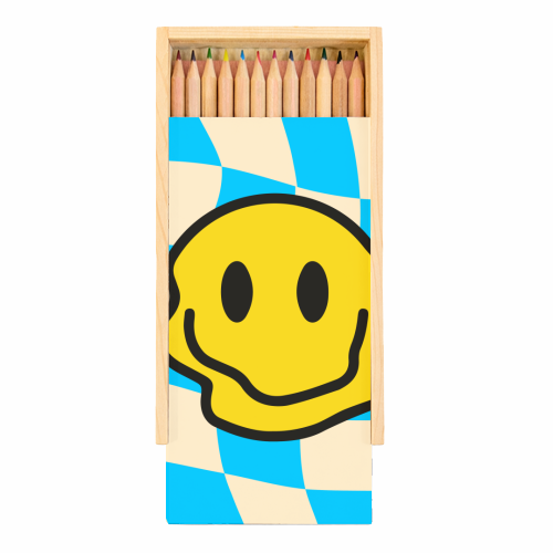 Blue Wavy Smiley Bold Graphic Design Gen Z Y2K Giftware - Coloured Pencils with Box by AbiGoLucky