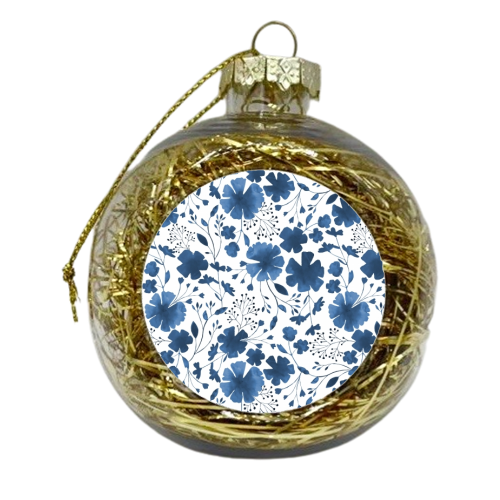 BLUE & WHITE FLORAL WATERCOLOUR PATTERN - xmas bauble by Dizzywonders