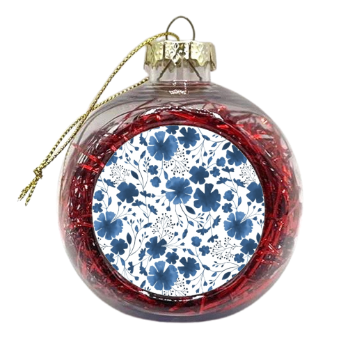 BLUE & WHITE FLORAL WATERCOLOUR PATTERN - xmas bauble by Dizzywonders