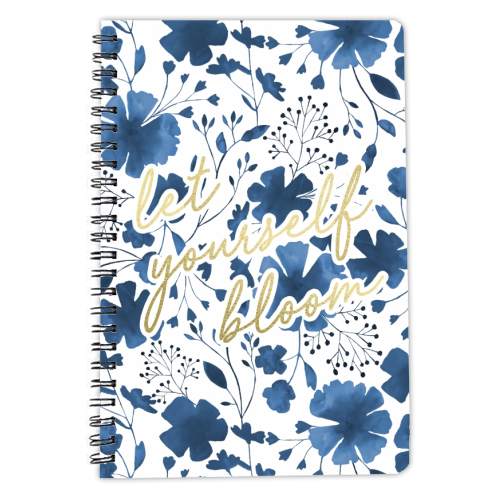 BLUE & WHITE FLORAL WATERCOLOUR PATTERN - personalised A4, A5, A6 notebook by Dizzywonders
