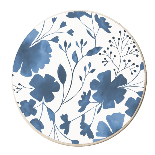 BLUE & WHITE FLORAL WATERCOLOUR PATTERN - personalised beer coaster by Dizzywonders