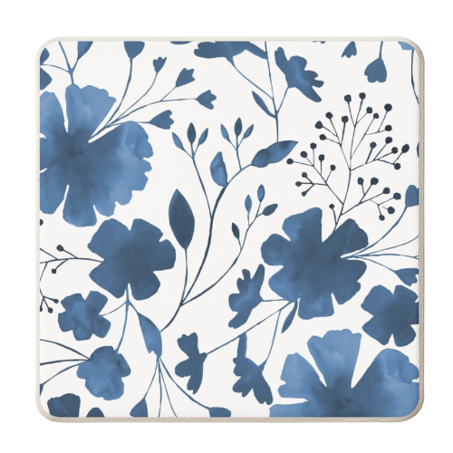 BLUE & WHITE FLORAL WATERCOLOUR PATTERN - personalised beer coaster by Dizzywonders