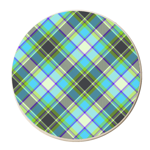 Blueish tartan plaid - personalised beer coaster by haris kavalla