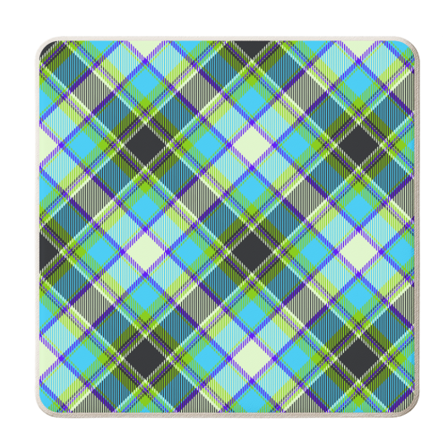 Blueish tartan plaid - personalised beer coaster by haris kavalla