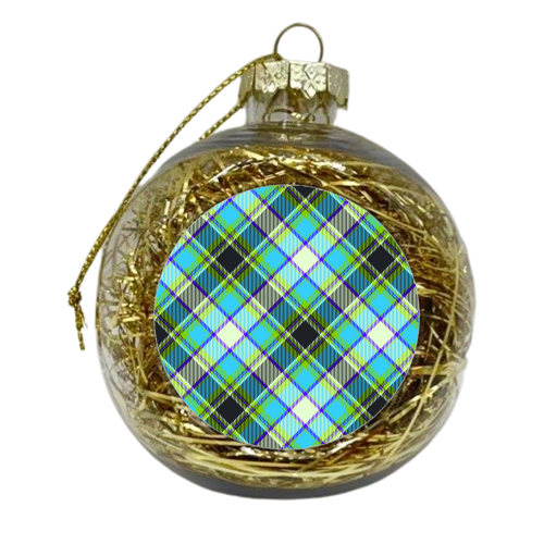 Blueish tartan plaid - xmas bauble by haris kavalla