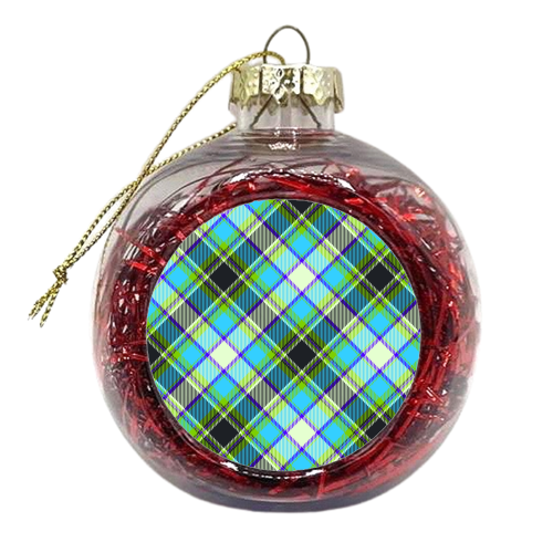 Blueish tartan plaid - xmas bauble by haris kavalla