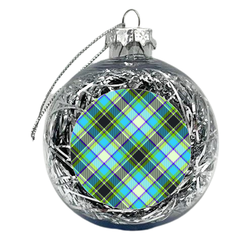 Blueish tartan plaid - xmas bauble by haris kavalla