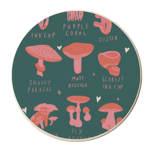 Blushing Pink & Teal Mushroom Poster Print - personalised beer coaster by Meryn Design