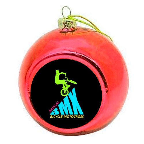 BMX Radical Bicycle Motocross Retro Vintage 1980's Bmx Bike Freestyle Cycle - colourful christmas bauble by InspiredImages