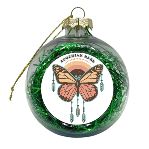 Bohemian Babe - Retro Boho Butterfly - xmas bauble by InspiredImages