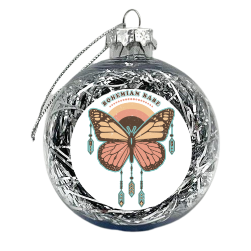 Bohemian Babe - Retro Boho Butterfly - xmas bauble by InspiredImages