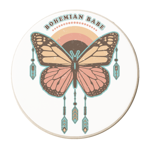 Bohemian Babe - Retro Boho Butterfly - personalised beer coaster by InspiredImages