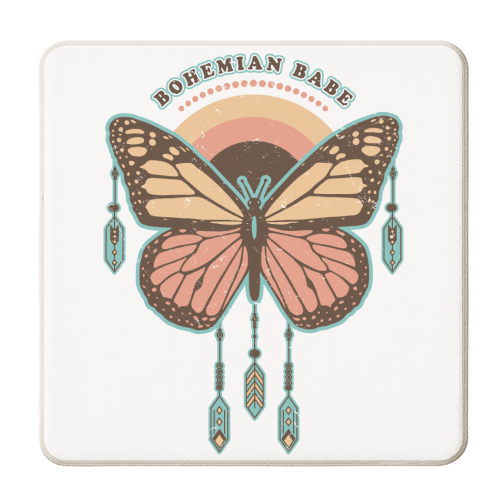 Bohemian Babe - Retro Boho Butterfly - personalised beer coaster by InspiredImages