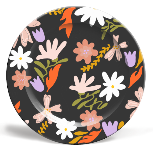 Boho spring florals - ceramic dinner plate by andrea zuza