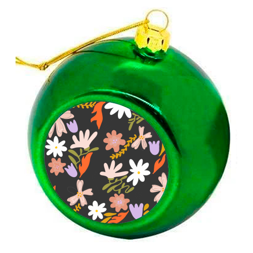 Boho spring florals - colourful christmas bauble by andrea zuza