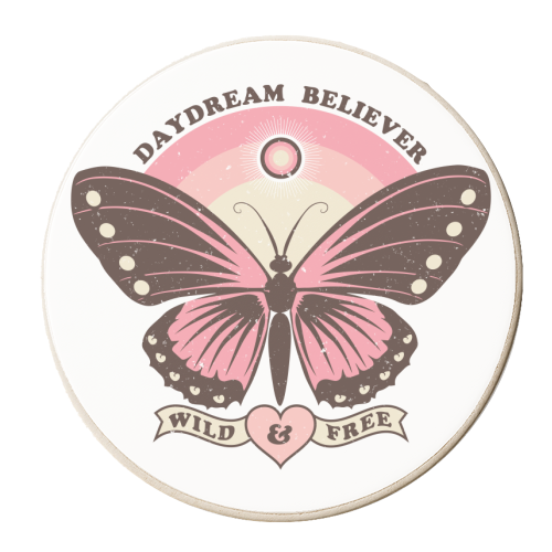 Boho Style Butterfly - Daydream Believer - Wild & Free - personalised beer coaster by InspiredImages