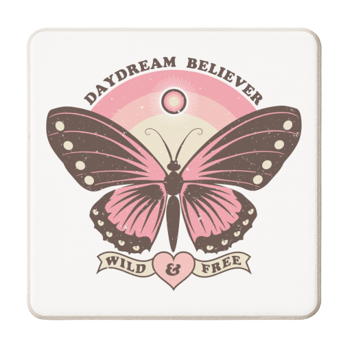Boho Style Butterfly - Daydream Believer - Wild & Free - personalised beer coaster by InspiredImages