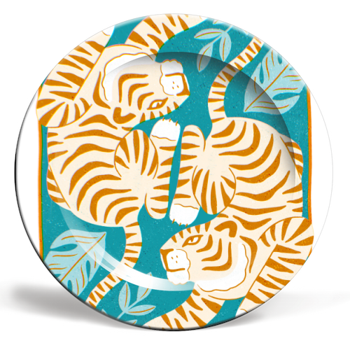 Boho Tiger Illustration - ceramic dinner plate by Natalie Rodrigues