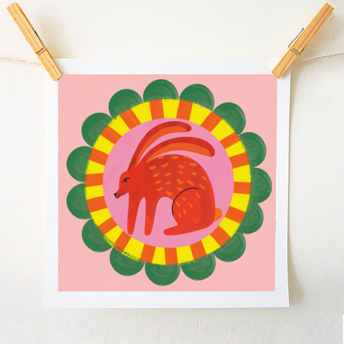 Bold Bright Folk Art Rabbit Illustration Painting Design - A1 - A4 art print by AbiGoLucky