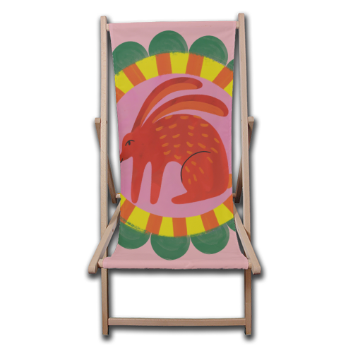 Bold Bright Folk Art Rabbit Illustration Painting Design - canvas deck chair by AbiGoLucky