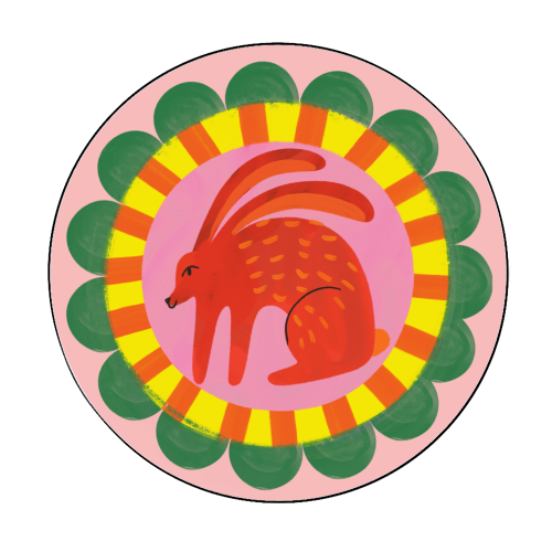 Bold Bright Folk Art Rabbit Illustration Painting Design - Circle Sticker by AbiGoLucky