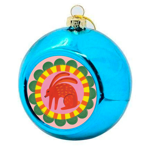 Bold Bright Folk Art Rabbit Illustration Painting Design - colourful christmas bauble by AbiGoLucky