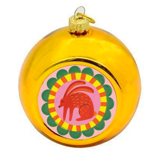 Bold Bright Folk Art Rabbit Illustration Painting Design - colourful christmas bauble by AbiGoLucky