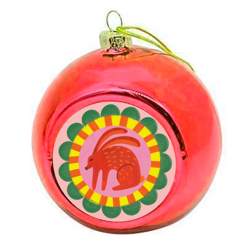Bold Bright Folk Art Rabbit Illustration Painting Design - colourful christmas bauble by AbiGoLucky