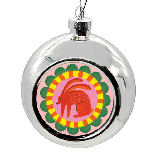 Bold Bright Folk Art Rabbit Illustration Painting Design - colourful christmas bauble by AbiGoLucky