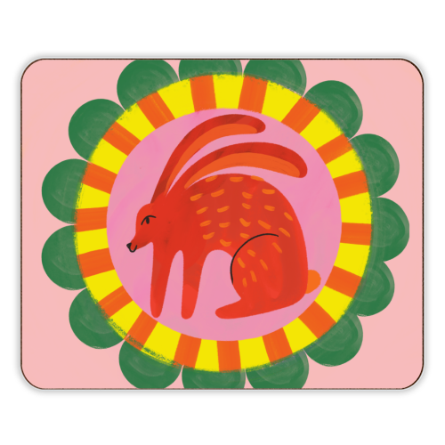 Bold Bright Folk Art Rabbit Illustration Painting Design - designer placemat by AbiGoLucky