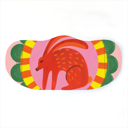 Bold Bright Folk Art Rabbit Illustration Painting Design - face cover mask by AbiGoLucky