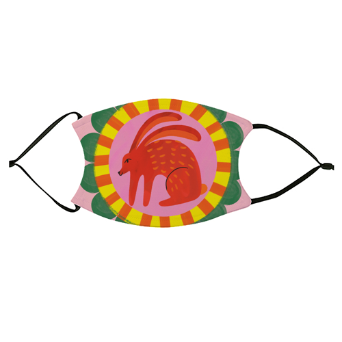 Bold Bright Folk Art Rabbit Illustration Painting Design - face cover mask by AbiGoLucky