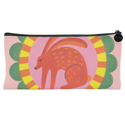 Bold Bright Folk Art Rabbit Illustration Painting Design - flat pencil case by AbiGoLucky