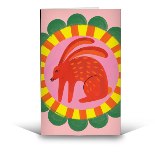 Bold Bright Folk Art Rabbit Illustration Painting Design - funny greeting card by AbiGoLucky