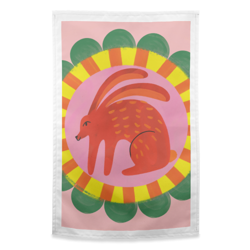 Bold Bright Folk Art Rabbit Illustration Painting Design - funny tea towel by AbiGoLucky