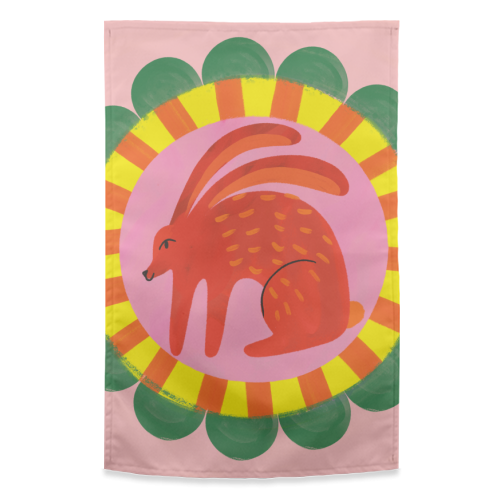 Bold Bright Folk Art Rabbit Illustration Painting Design - funny tea towel by AbiGoLucky