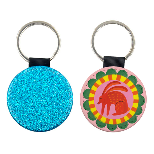 Bold Bright Folk Art Rabbit Illustration Painting Design - keyring by AbiGoLucky