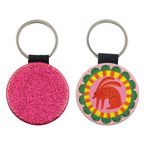 Bold Bright Folk Art Rabbit Illustration Painting Design - keyring by AbiGoLucky