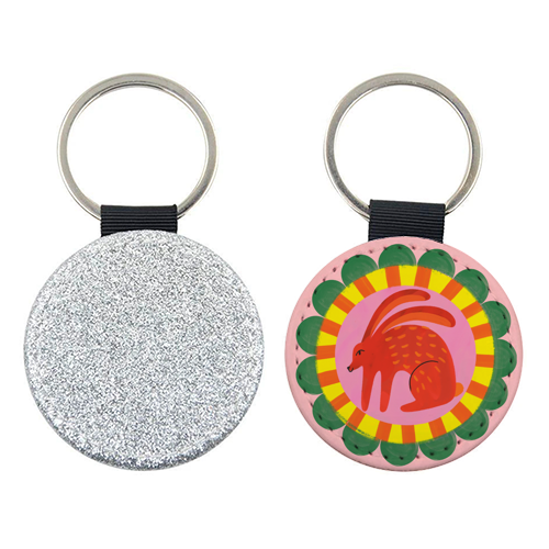 Bold Bright Folk Art Rabbit Illustration Painting Design - keyring by AbiGoLucky