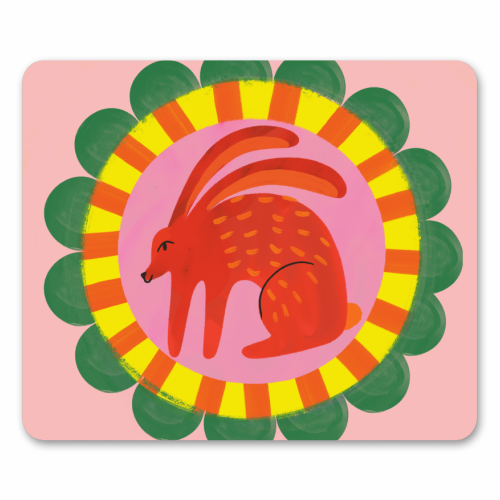 Bold Bright Folk Art Rabbit Illustration Painting Design - mouse mat by AbiGoLucky