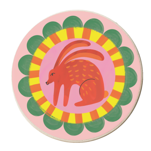 Bold Bright Folk Art Rabbit Illustration Painting Design - personalised beer coaster by AbiGoLucky