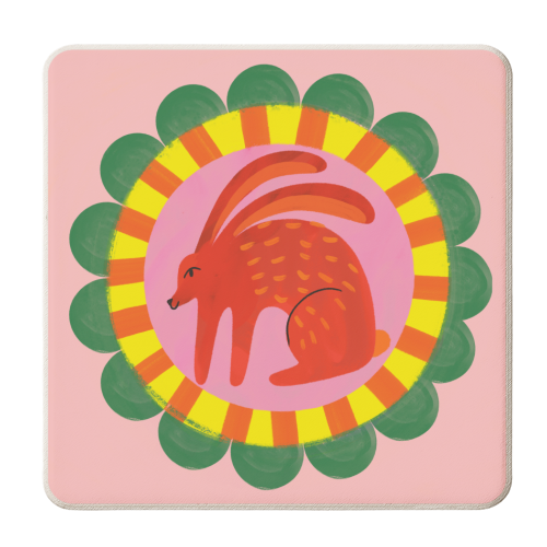 Bold Bright Folk Art Rabbit Illustration Painting Design - personalised beer coaster by AbiGoLucky