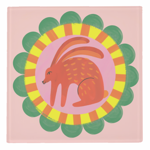 Bold Bright Folk Art Rabbit Illustration Painting Design - personalised beer coaster by AbiGoLucky