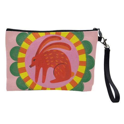 Bold Bright Folk Art Rabbit Illustration Painting Design - pretty makeup bag by AbiGoLucky