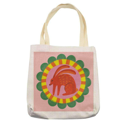 Bold Bright Folk Art Rabbit Illustration Painting Design - printed canvas tote bag by AbiGoLucky